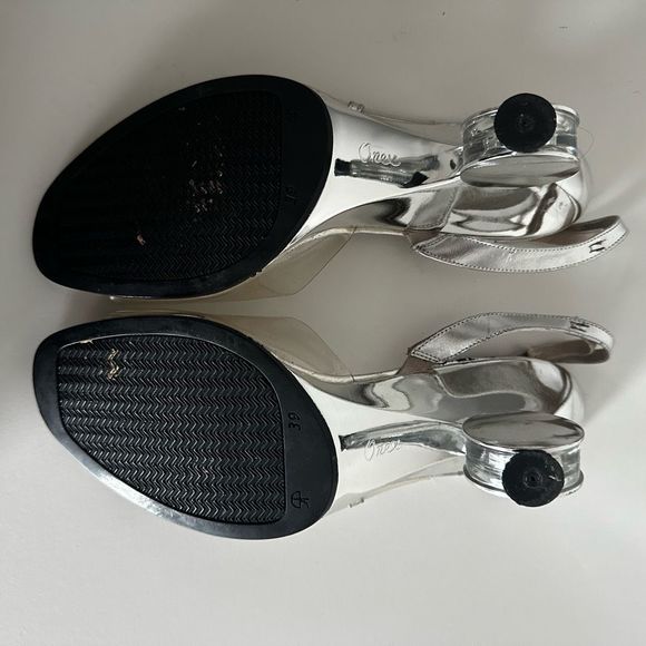 Vintage Silver Clear Peep Toe Heels - Picture 7 of 10